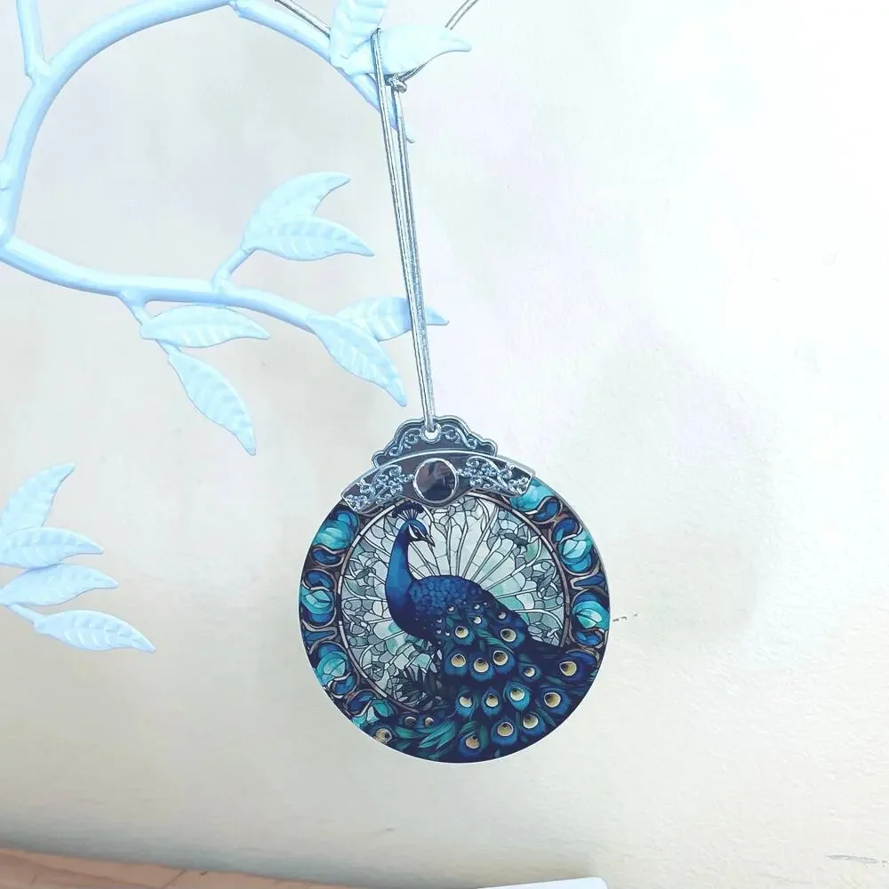 Glass Peacock Window Ornament Suncatcher Stained Glass Style Christmas Ornament